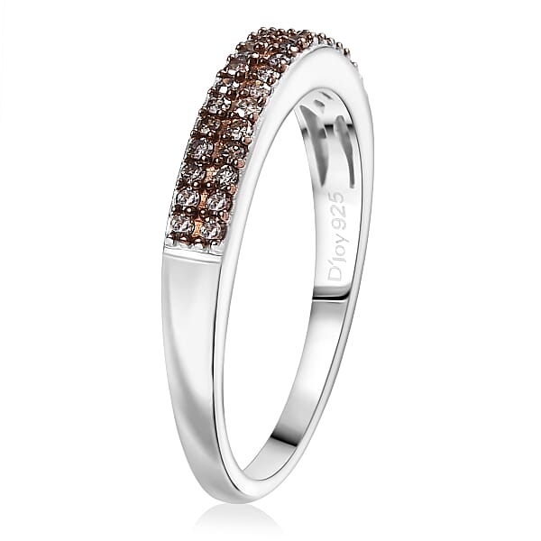 D'Joy Natural Champagne Diamond 0.25 Ctw Double Row Band Ring In Platinum Over Sterling Silver
