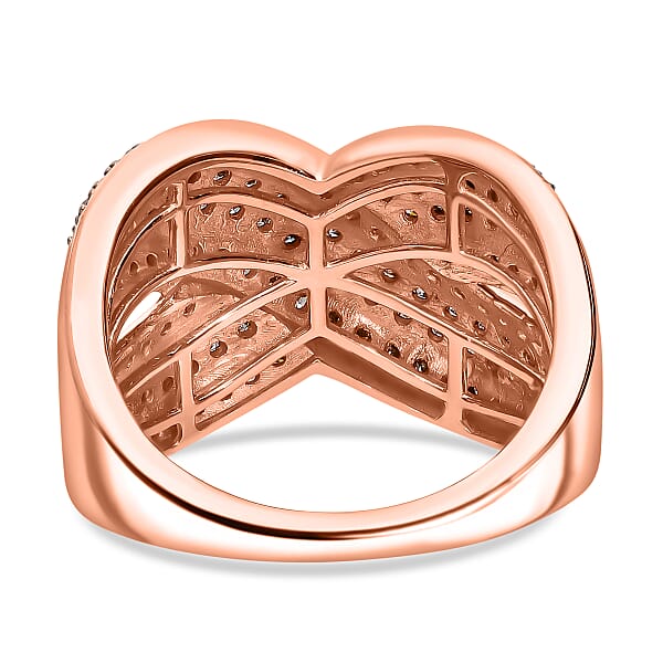 D’Joy Natural Champagne Diamond 0.75 Ctw Crossover Bridge Ring In 18K Vermeil Rose Gold Over Sterling Silver