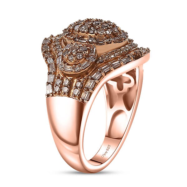 D'Joy Natural Champagne Diamond 1.00 Ctw Eclipse Majesty Ring In 18K Vermeil Rose Gold Over Sterling Silver