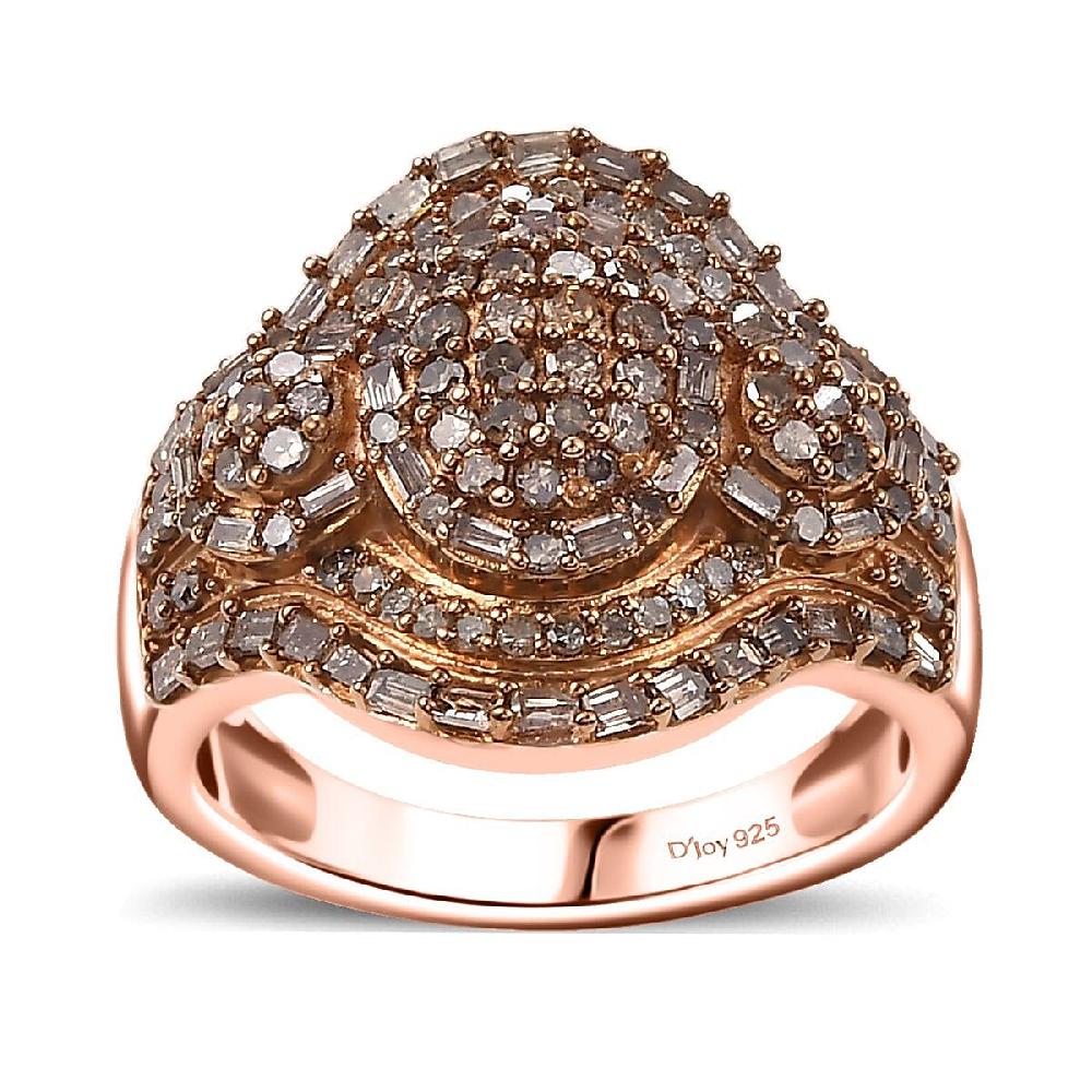 D'Joy Natural Champagne Diamond 1.00 ctw Eclipse Majesty Ring in 18K Vermeil Rose Gold Over Sterling Silver