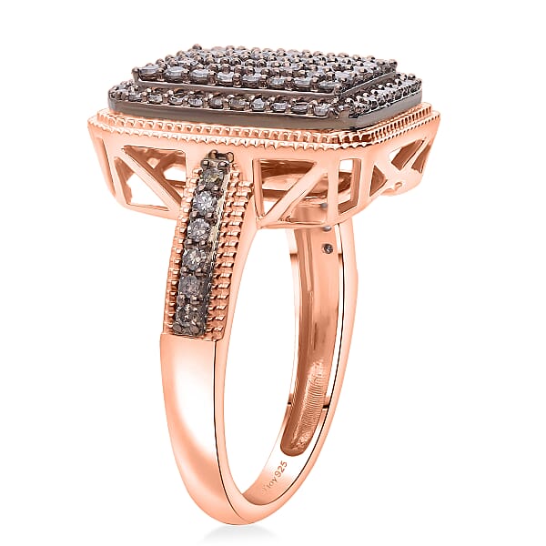 D'Joy Natural Champagne Diamond 1.00 Ctw Radiant Halo Ring In 18K Vermeil Rose Gold Over Sterling Silver