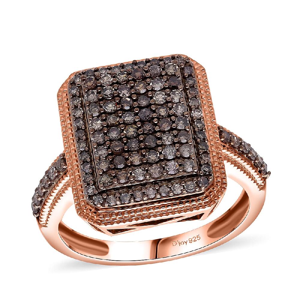 D'Joy Natural Champagne Diamond 1.00 ctw Radiant Halo Ring in 18K Vermeil Rose Gold Over Sterling Silver