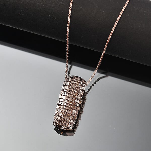 D'Joy Natural Champagne Diamond 1.00 Ctw Starlight Pendant Necklace In 18K Vermeil Rose Gold Over Sterling Silver 20 Inches