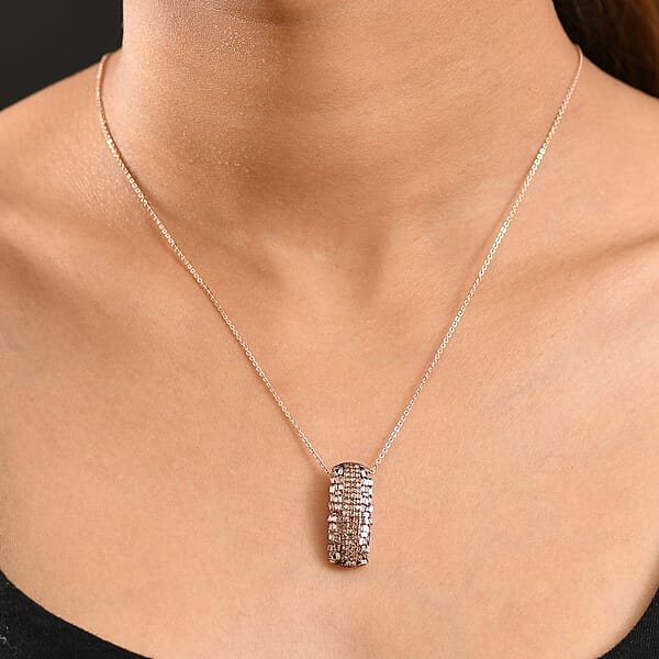 D'Joy Natural Champagne Diamond 1.00 Ctw Starlight Pendant Necklace In 18K Vermeil Rose Gold Over Sterling Silver 20 Inches