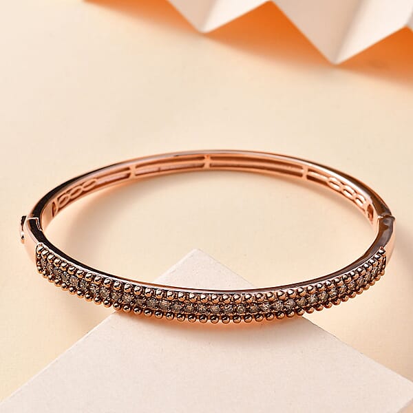 D'Joy Natural Champagne Diamond 1.50 Ctw Bangle Bracelet In 18K Vermeil Rose Gold Over Sterling Silver (7.25 In)