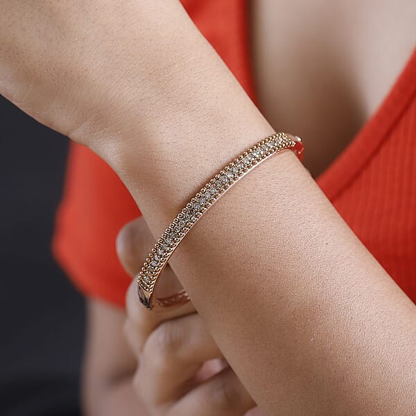 D'Joy Natural Champagne Diamond 1.50 Ctw Bangle Bracelet In 18K Vermeil Rose Gold Over Sterling Silver (7.25 In)