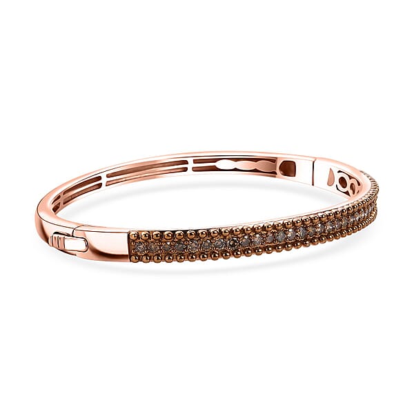 D'Joy Natural Champagne Diamond 1.50 Ctw Bangle Bracelet In 18K Vermeil Rose Gold Over Sterling Silver (7.25 In)