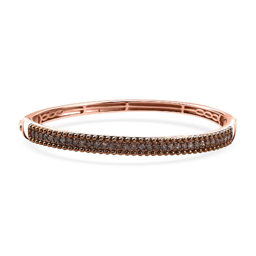 D'Joy Natural Champagne Diamond 1.50 ctw Bangle Bracelet in 18K Vermeil Rose Gold Over Sterling Silver (7.25 In)