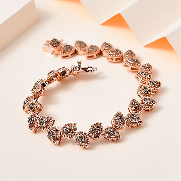 D'Joy Natural Champagne Diamond 2.00 Ctw Bracelet In Vermeil Rose Gold Over Sterling Silver (7.25 In)