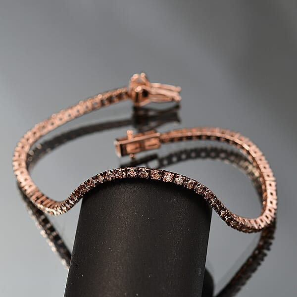 D'Joy Natural Champagne Diamond 2.00 Ctw Tennis Bracelet In 18K Vermeil Rose Gold Over Sterling Silver (7.25 In)