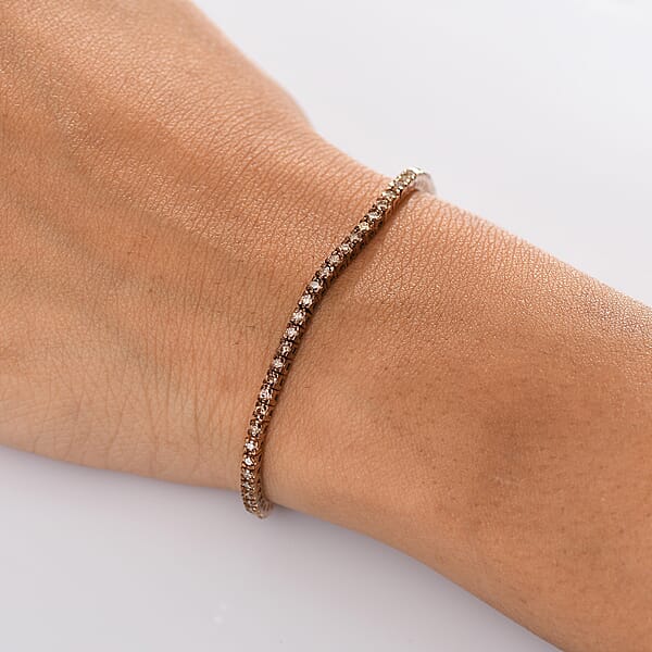 D'Joy Natural Champagne Diamond 2.00 Ctw Tennis Bracelet In 18K Vermeil Rose Gold Over Sterling Silver (7.25 In)