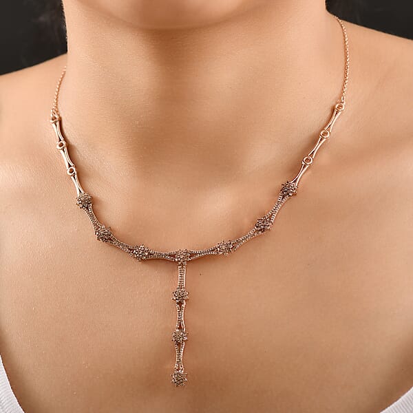 D'Joy Natural Champagne Diamond 2.40 Ctw Necklace In 18K Vermeil Rose Gold Over Sterling Silver 18 Inches