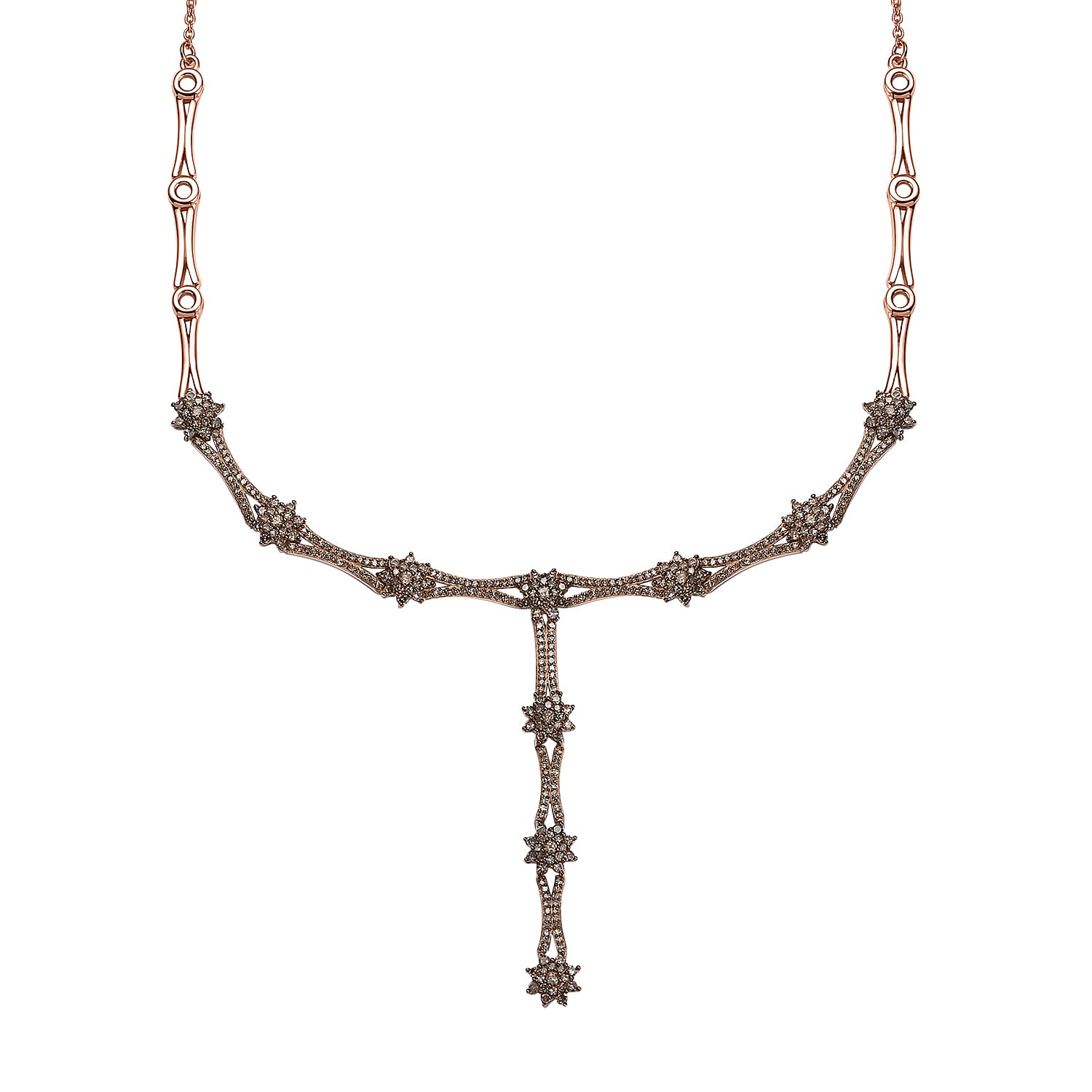 D'Joy Natural Champagne Diamond 2.40 ctw Necklace in 18K Vermeil Rose Gold Over Sterling Silver 18 Inches