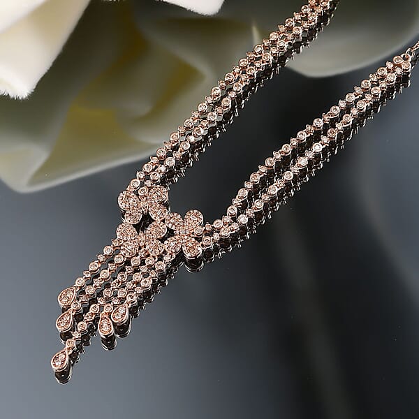 D'Joy Natural Champagne Diamond 3.00 Ctw Butterfly Necklace In 18K Vermeil Rose Gold Over Sterling Silver 18 Inches