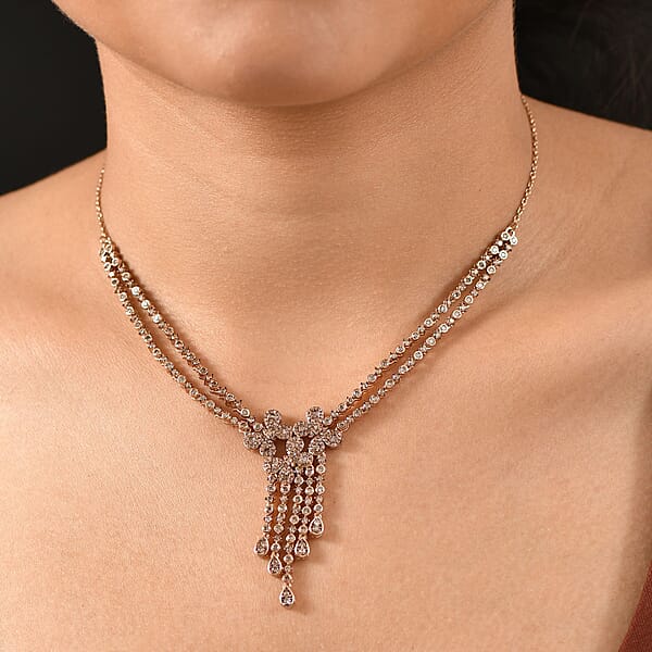 D'Joy Natural Champagne Diamond 3.00 Ctw Butterfly Necklace In 18K Vermeil Rose Gold Over Sterling Silver 18 Inches