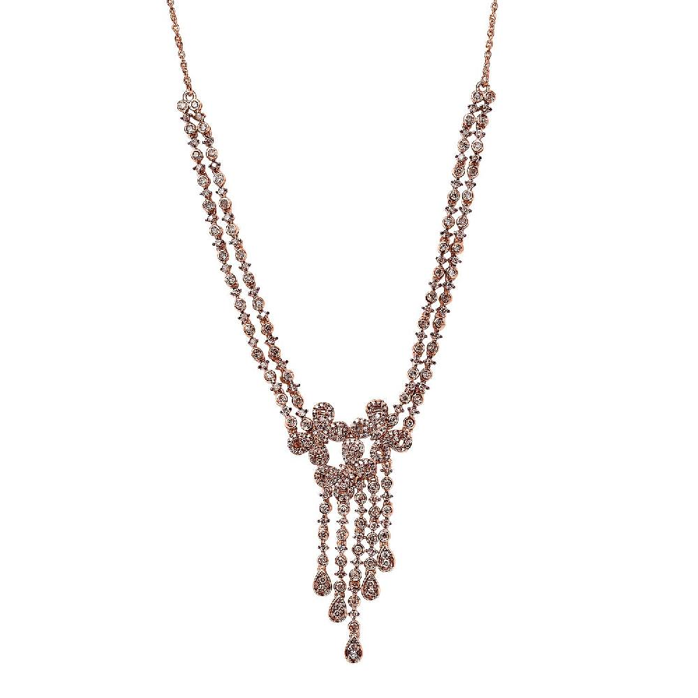 D'Joy Natural Champagne Diamond 3.00 ctw Butterfly Necklace in 18K Vermeil Rose Gold Over Sterling Silver 18 Inches