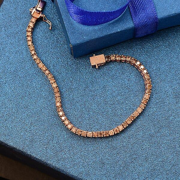 D'Joy Natural Champagne Diamond 5.00 Ctw Tennis Bracelet In Vermeil Rose Gold Over Sterling Silver (6.50 In)