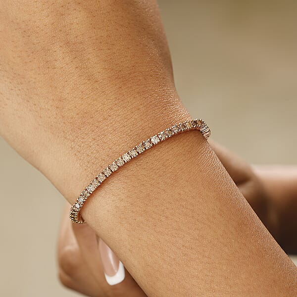 D'Joy Natural Champagne Diamond 5.00 Ctw Tennis Bracelet In Vermeil Rose Gold Over Sterling Silver (6.50 In)