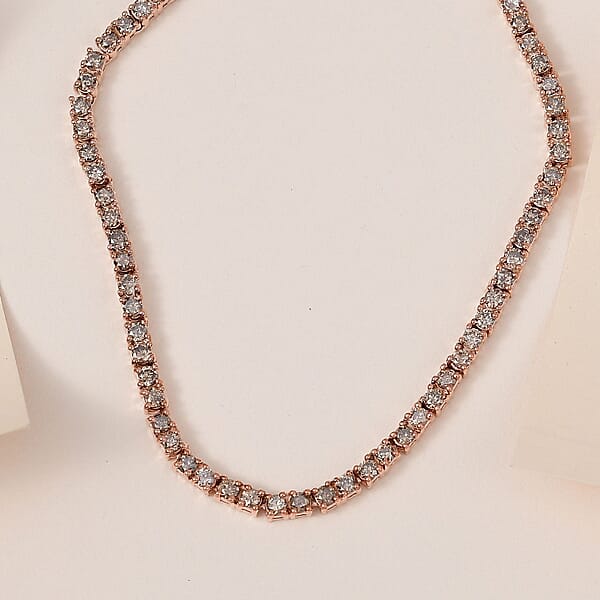 D'Joy Natural Champagne Diamond 7.45 Ctw Tennis Necklace In Vermeil Rose Gold Over Sterling Silver 20 Inches