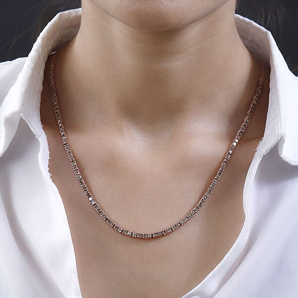 D'Joy Natural Champagne Diamond 7.45 Ctw Tennis Necklace In Vermeil Rose Gold Over Sterling Silver 20 Inches