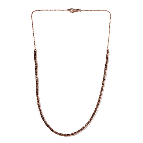 D'Joy Natural Champagne Diamond 7.45 Ctw Tennis Necklace In Vermeil Rose Gold Over Sterling Silver 20 Inches