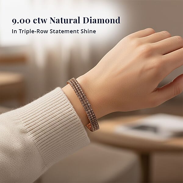 D'Joy Natural Champagne Diamond 9.00 Ctw Cluster Bracelet In Vermeil Rose Gold Over Sterling Silver (7.25 In)