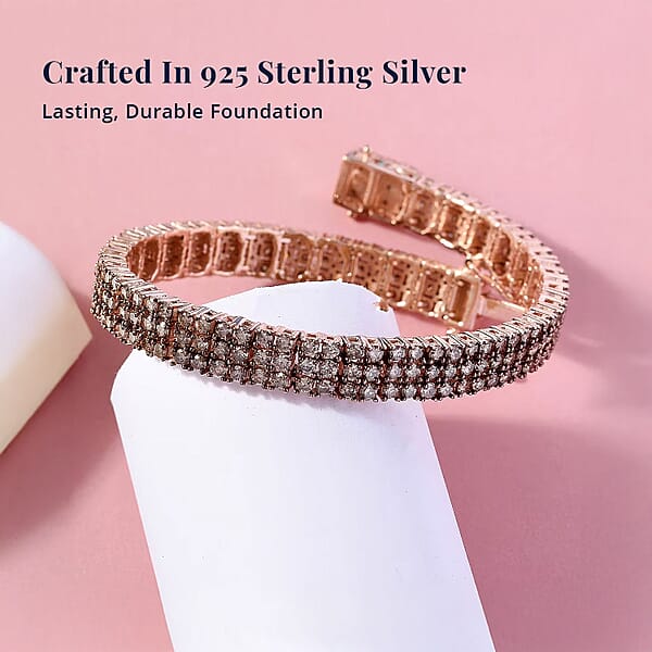 D'Joy Natural Champagne Diamond 9.00 Ctw Cluster Bracelet In Vermeil Rose Gold Over Sterling Silver (7.25 In)