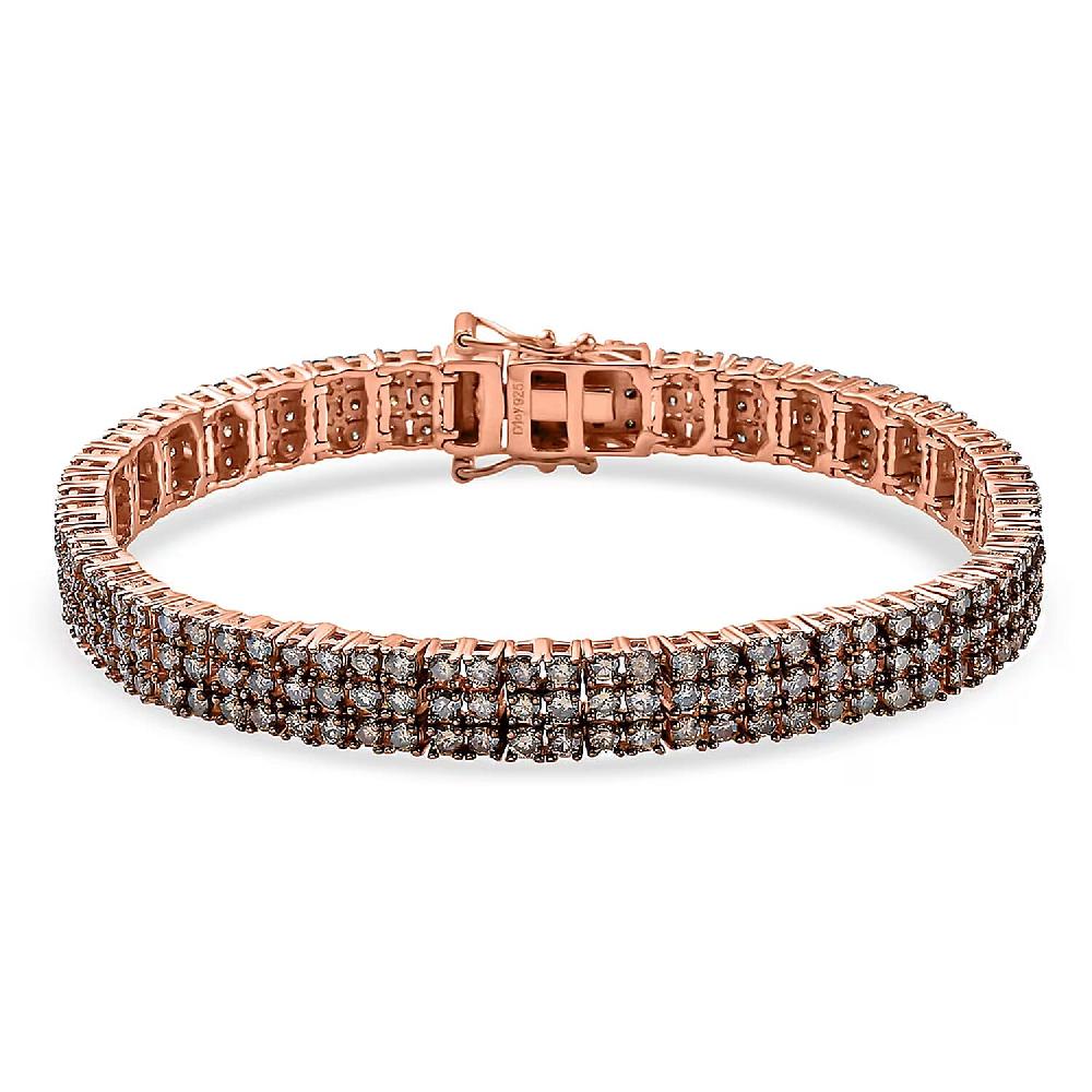 D'Joy Natural Champagne Diamond 9.00 ctw Cluster Bracelet in Vermeil Rose Gold Over Sterling Silver (7.25 In)