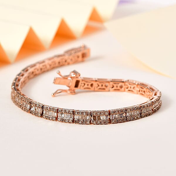 D'Joy Natural Champagne Diamond Bracelet In Vermeil Rose Gold Over Sterling Silver (7.25 In) 2.90 Ctw