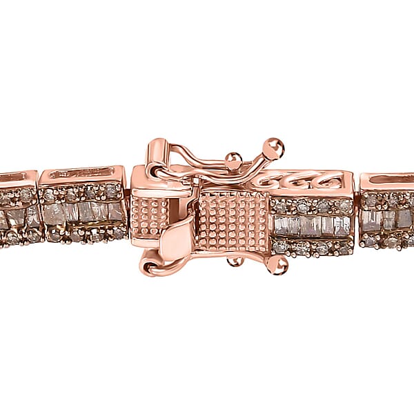 D'Joy Natural Champagne Diamond Bracelet In Vermeil Rose Gold Over Sterling Silver (7.25 In) 2.90 Ctw