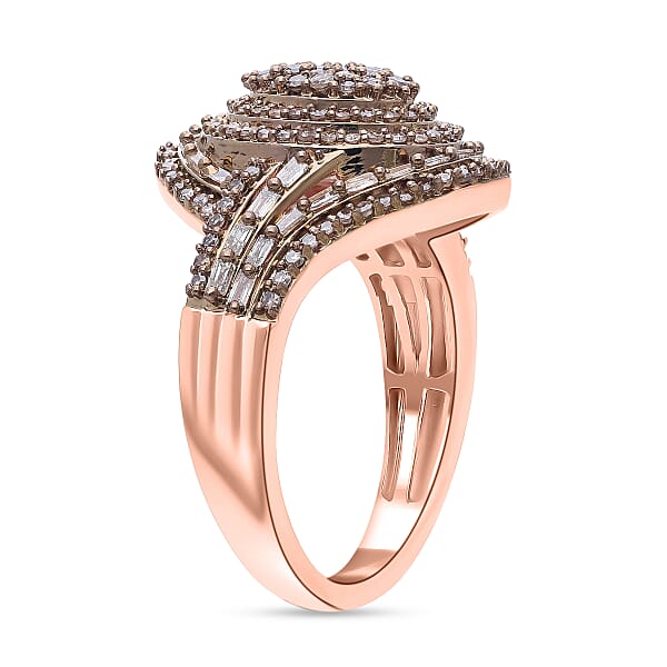 D'Joy Natural Champagne Diamond Cocktail Ring In 18K Vermeil RG Over Sterling Silver 1.00 Ctw