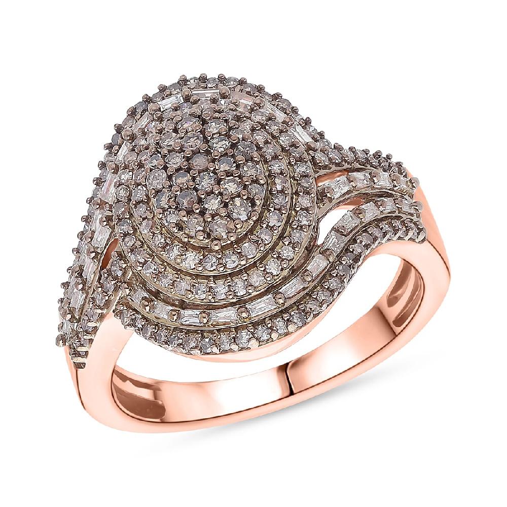 D'Joy Natural Champagne Diamond Cocktail Ring in 18K Vermeil RG Over Sterling Silver 1.00 ctw