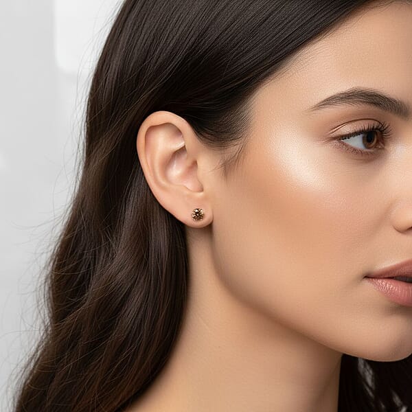 D'Joy Natural Champagne Diamond I2-I3 1.00 Ctw Solitaire Stud Earrings In 18K Vermeil Rose Gold Over Sterling Silver