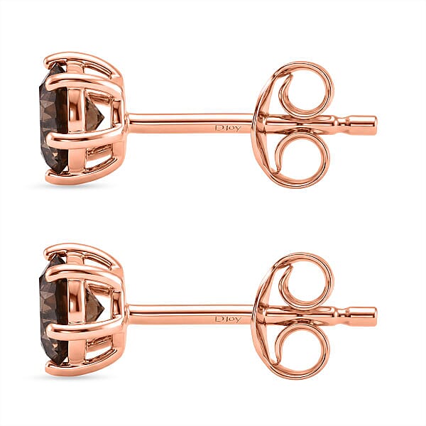 D'Joy Natural Champagne Diamond I2-I3 1.00 Ctw Solitaire Stud Earrings In 18K Vermeil Rose Gold Over Sterling Silver