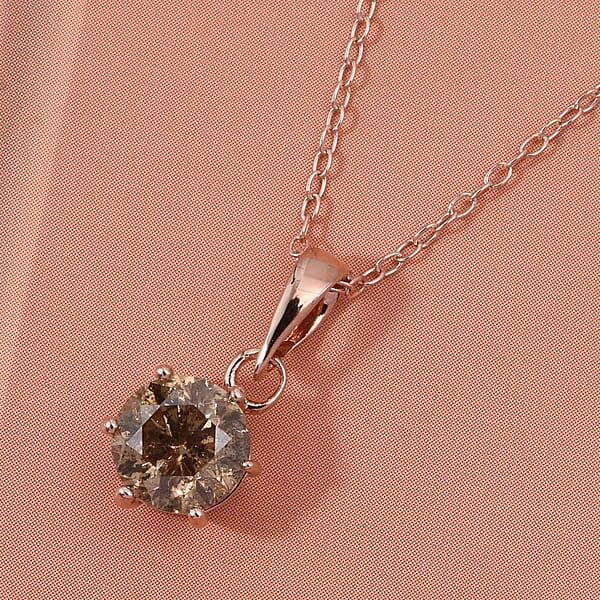 D'Joy Natural Champagne Diamond I2-I3 1.00 Ctw Solitaire Pendant Necklace In 18K Vermeil Rose Gold Over Sterling Silver 20 Inches