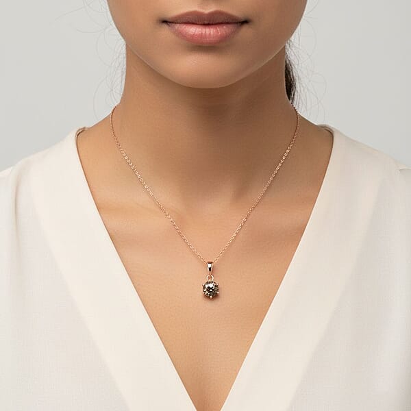D'Joy Natural Champagne Diamond I2-I3 1.00 Ctw Solitaire Pendant Necklace In 18K Vermeil Rose Gold Over Sterling Silver 20 Inches