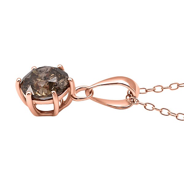 D'Joy Natural Champagne Diamond I2-I3 1.00 Ctw Solitaire Pendant Necklace In 18K Vermeil Rose Gold Over Sterling Silver 20 Inches