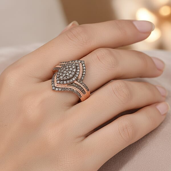 D'Joy Natural Champagne Diamond Ring In 18K Vermeil RG Over Sterling Silver 1.00 Ctw