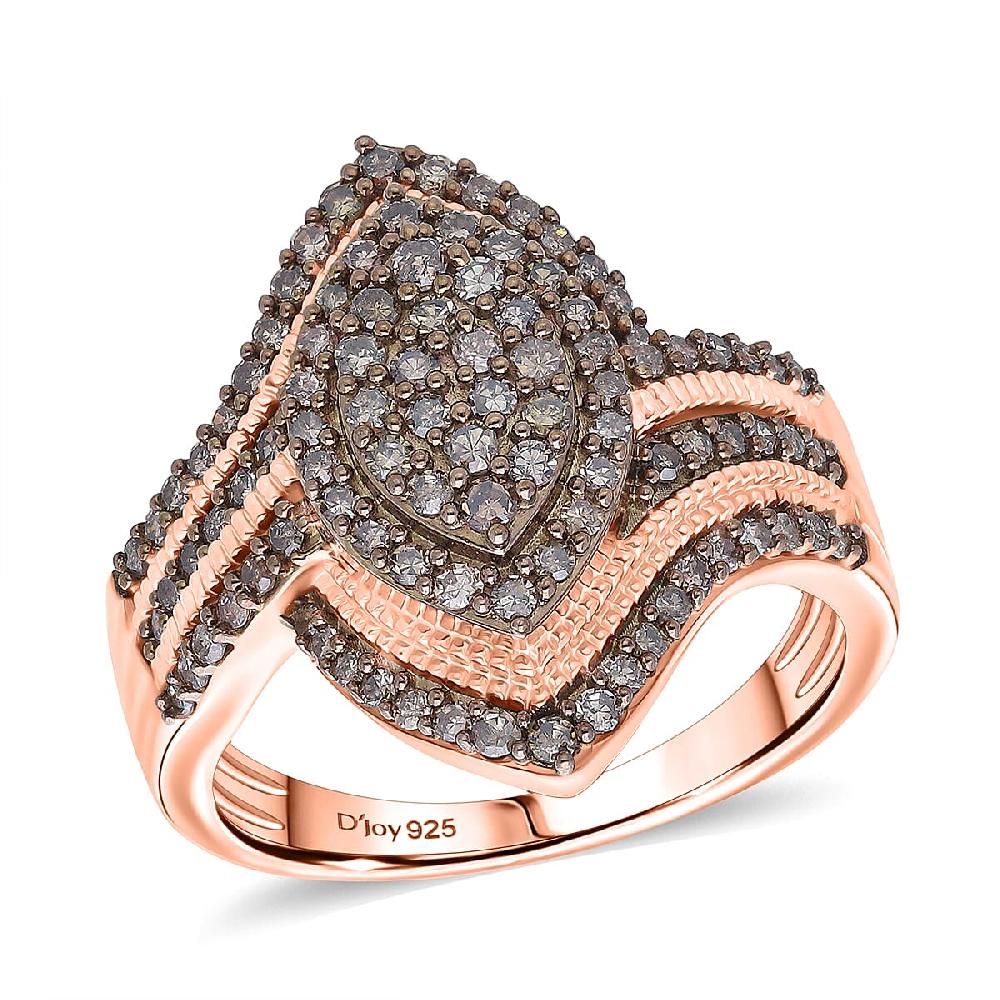 D'Joy Natural Champagne Diamond Ring in 18K Vermeil RG Over Sterling Silver 1.00 ctw