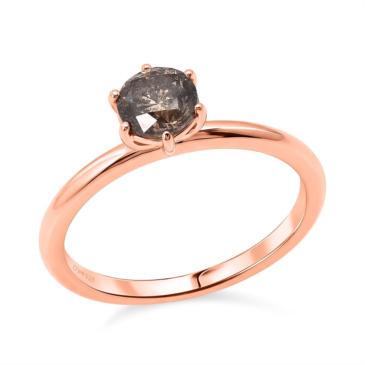 D'Joy Natural Champagne Diamond Solitaire Ring in 18K Vermeil RG Over Sterling Silver 1.00 ctw