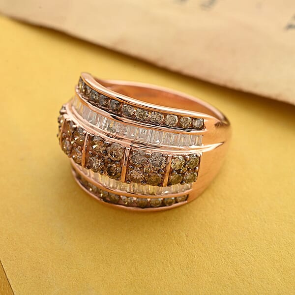 D'Joy Natural Champagne Diamond White Diamond Cluster Ring In Vermeil RG Over Sterling Silver 2.00 Ctw
