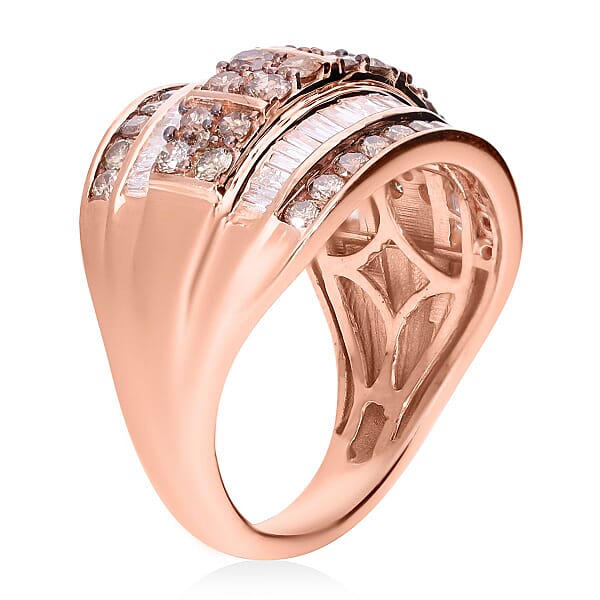 D'Joy Natural Champagne Diamond White Diamond Cluster Ring In Vermeil RG Over Sterling Silver 2.00 Ctw