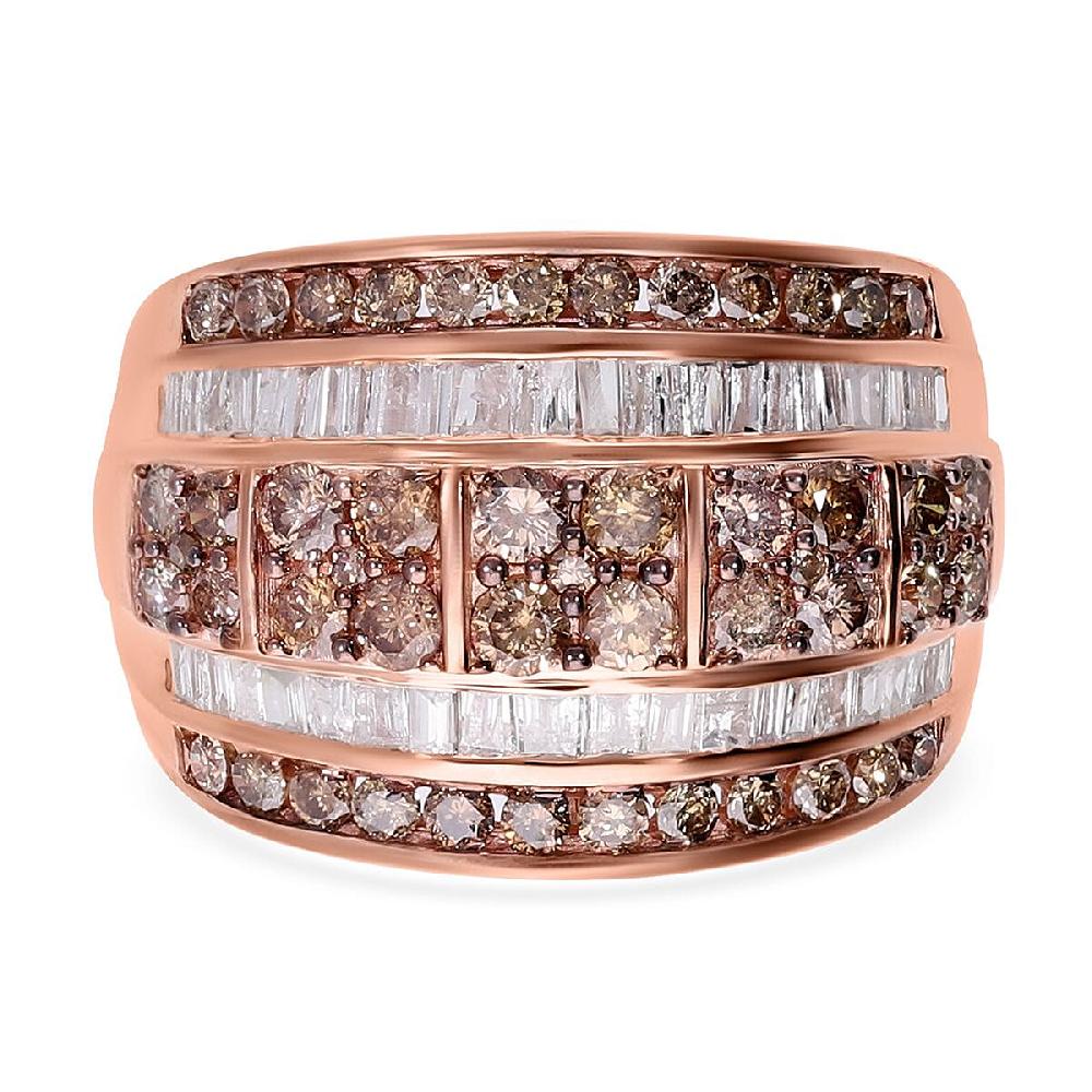 D'Joy Natural Champagne Diamond White Diamond Cluster Ring in Vermeil RG Over Sterling Silver 2.00 ctw