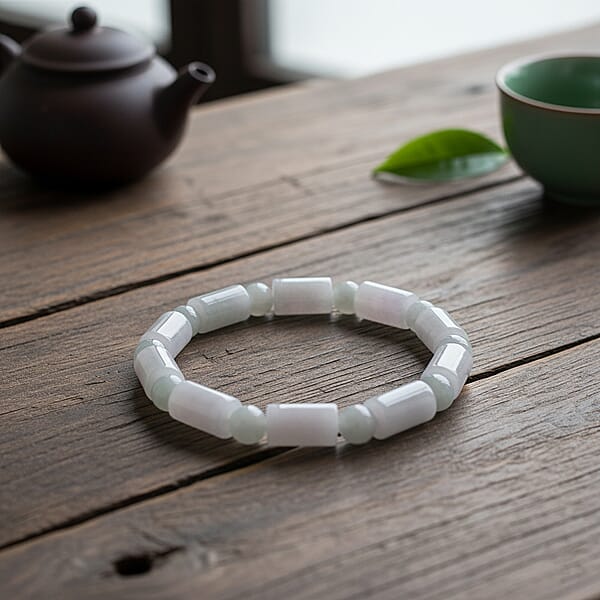 D'Joy Natural Jade 100.00 Ctw Pillar Beaded Stretch Bracelet (6.50-7.0In)