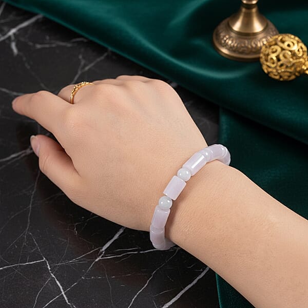 D'Joy Natural Jade 100.00 Ctw Pillar Beaded Stretch Bracelet (6.50-7.0In)