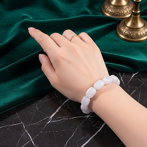 D'Joy Natural Jade 200.00 Ctw Cushion Beaded Stretch Bracelet (6.50-7.0In)