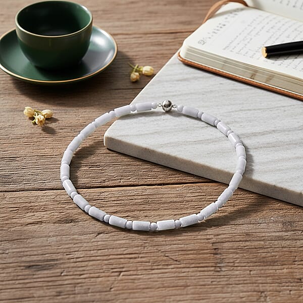 D'Joy Natural Jade 360.00 Ctw Pillar Beaded Necklace In Rhodium Over Sterling Silver 20 Inches