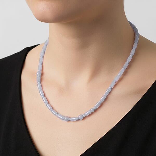 D'Joy Natural Jade 360.00 Ctw Pillar Beaded Necklace In Rhodium Over Sterling Silver 20 Inches