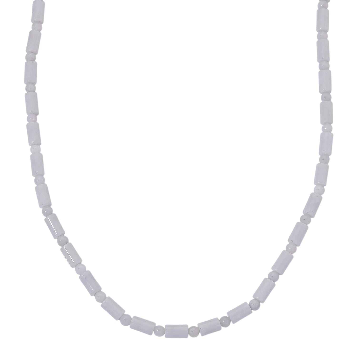 D'Joy Natural Jade 360.00 ctw Pillar Beaded Necklace in Rhodium Over Sterling Silver 20 Inches