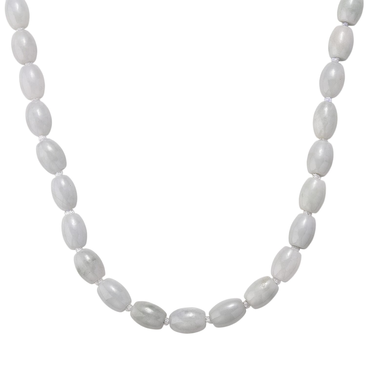 D'Joy Natural Jade 390.00 ctw Rice Beaded Necklace in Rhodium Over Sterling Silver 20 Inches